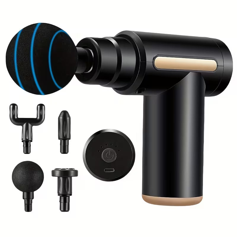 4-Attachment Deep Tissue Massager Gun – 6-Speed Adjustable, USB Rechargeable
