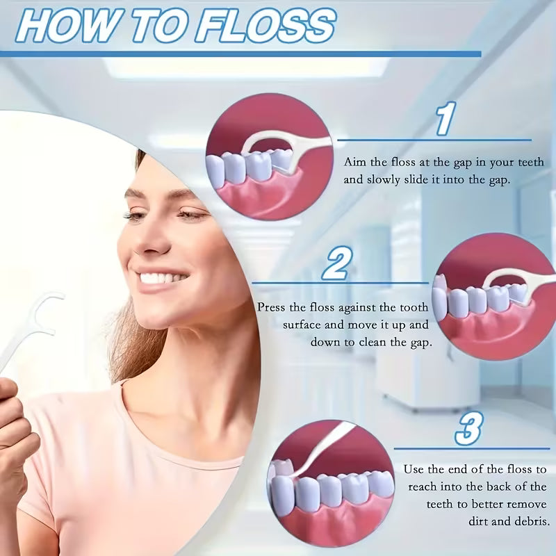 100pcs Dental Floss Sticks Set – Portable Deep-Clean Oral Care
